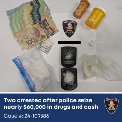 Photograph of seized drugs and cash.